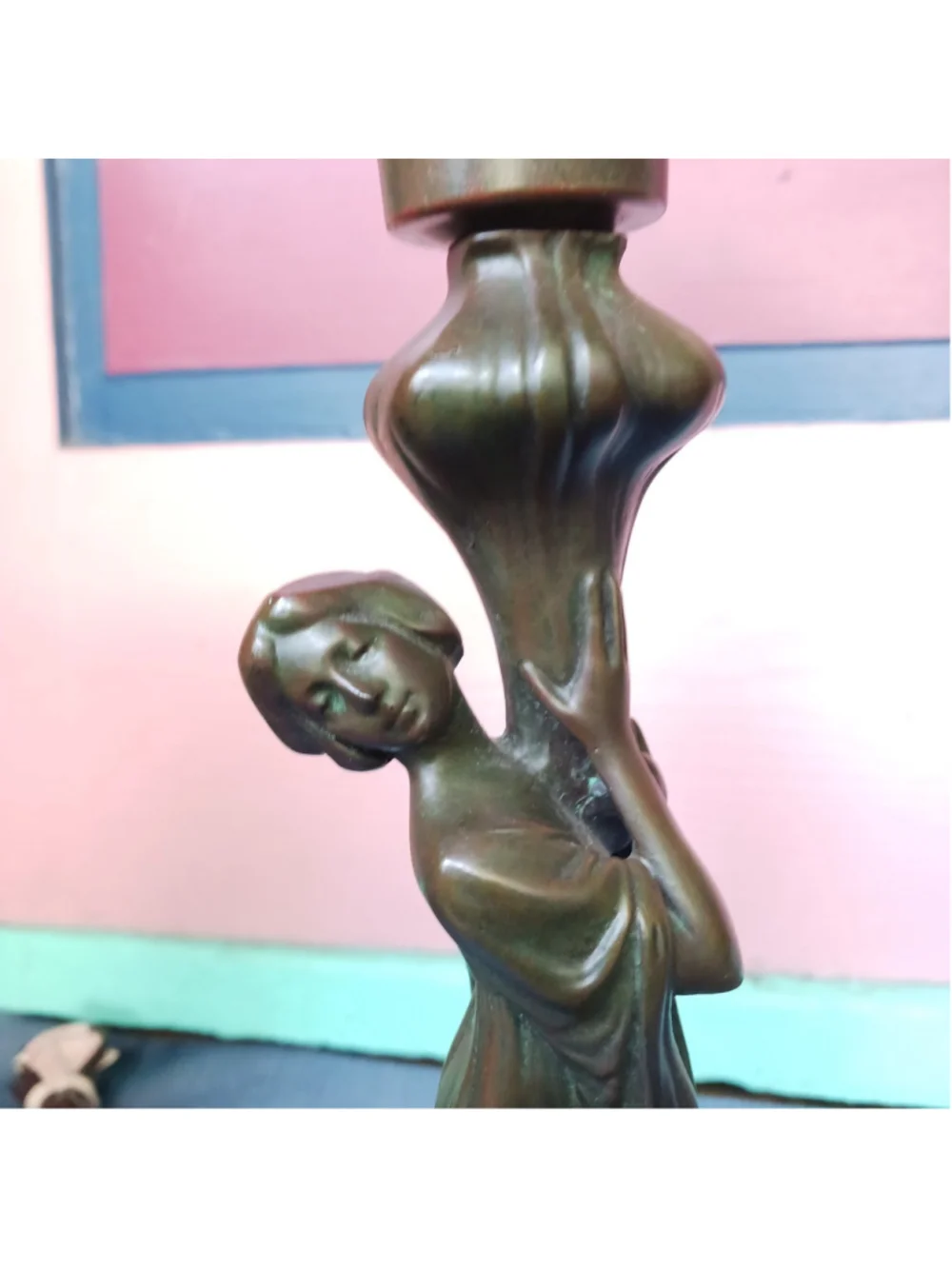 Art Nouveau Style Figural Lady Lamp Bronzed Metal 22